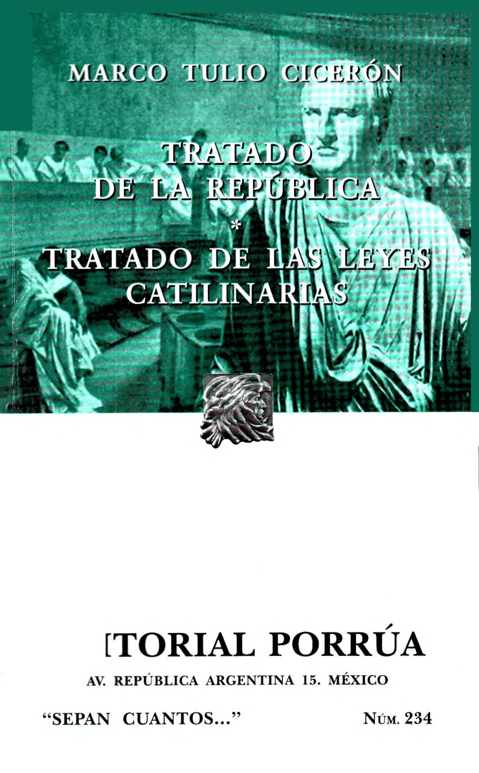 Portada Tratado de la república ; Tratado de las leyes ; Catilinarias